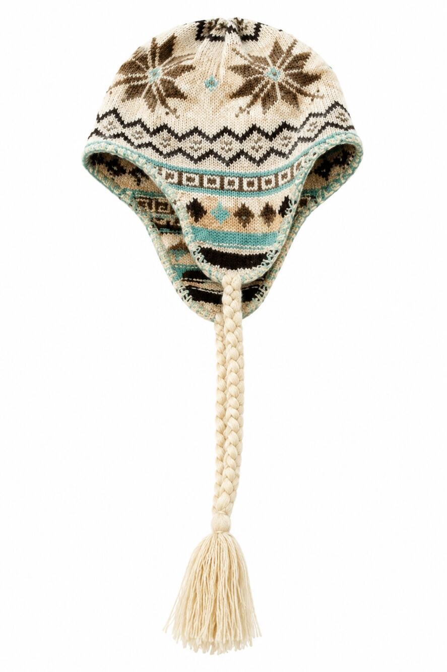 Burton Earflap Winter Hat Beanie Acrylic Knit Tassel Braided Pom Peruvian Style